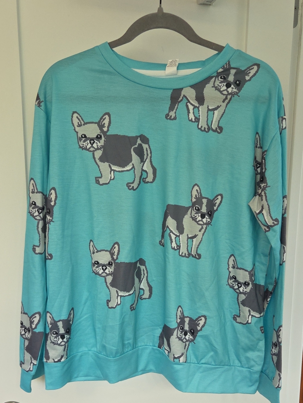 Aqua Blue French Bulldog Print Women’s Pullover Sweatshirt